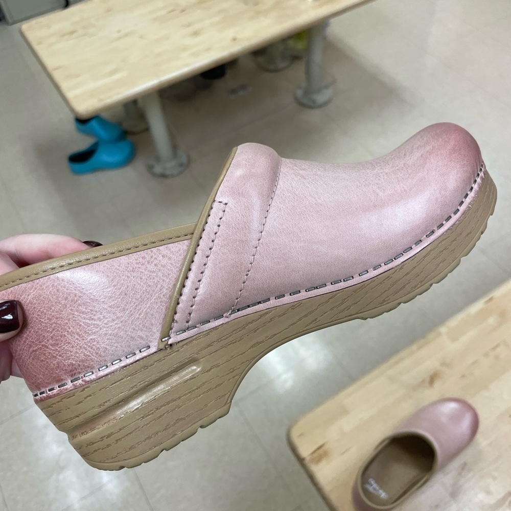 Pink Leather Women's Clogs